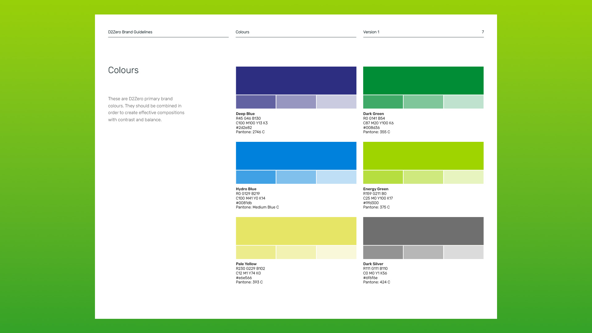 colourful swatches from D2Zero's barnd guidelines